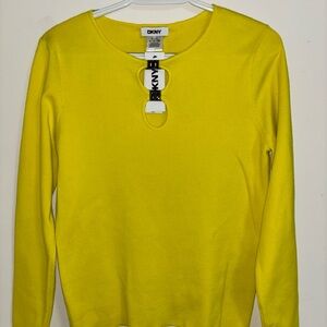 Women’s DKNY YELLOW SWEATER large top Y2K peek a boo 2000’s shirt mrsp$69